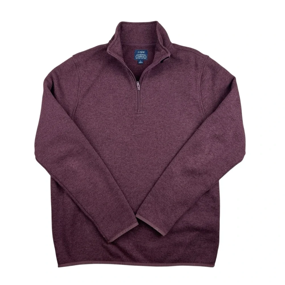 J Crew Authentic Fleece Sweater‎ Mens Large Eggplant Purple Quarter Zip Pullover
